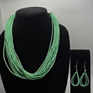 Mint Green Beaded Necklace and Earring Set